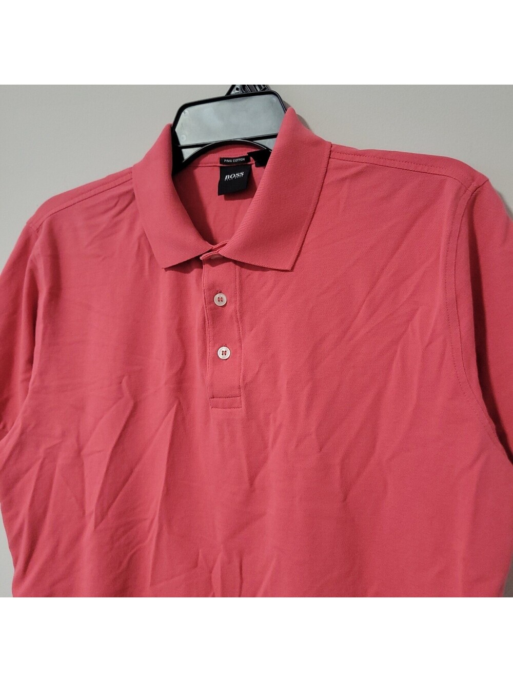 BOSS Hugo Boss Polo Shirt Mens L Coral Pink Pima Cotton Short Sleeve Casual